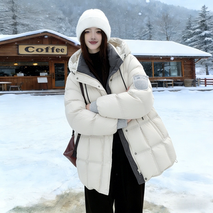 欧货大码中长款轻薄羽绒棉服女款冬季方块夹棉外套加厚面包服外套