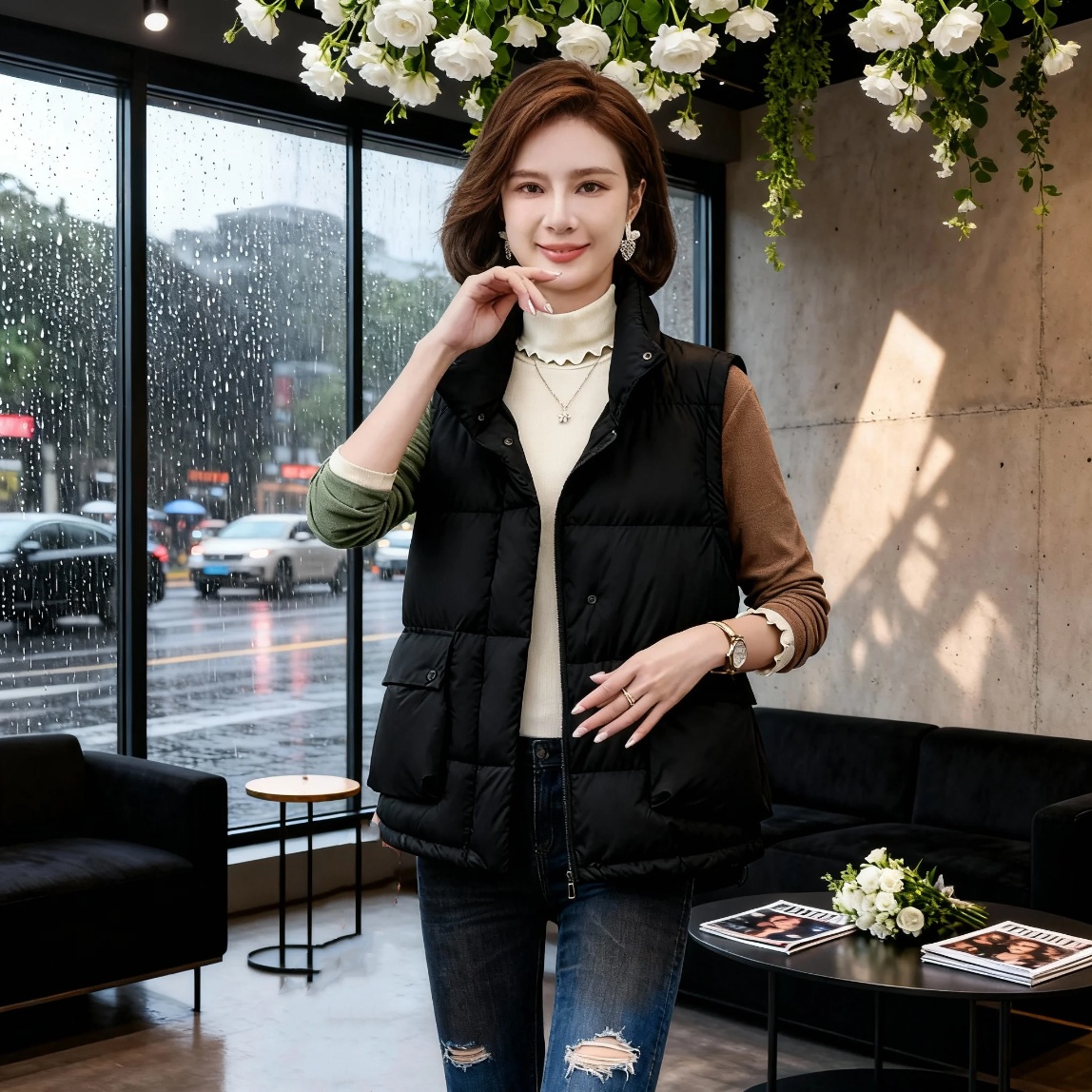 立领羽绒棉服马甲坎肩外套冬季女