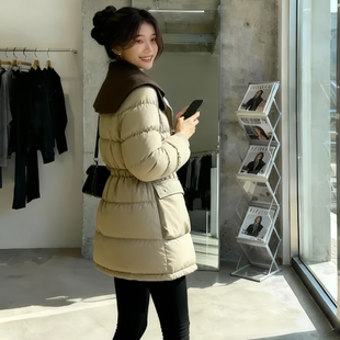 2025今年流行爆款秋冬季新款羽绒棉服大码女装中长款收腰棉袄外套