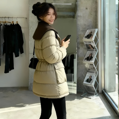 大码羽绒棉服中长款收腰棉袄外套