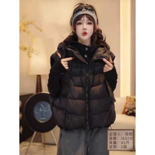 2025秋冬季新款女士连帽排骨羽绒棉服马甲小个子宽松背心坎肩外套