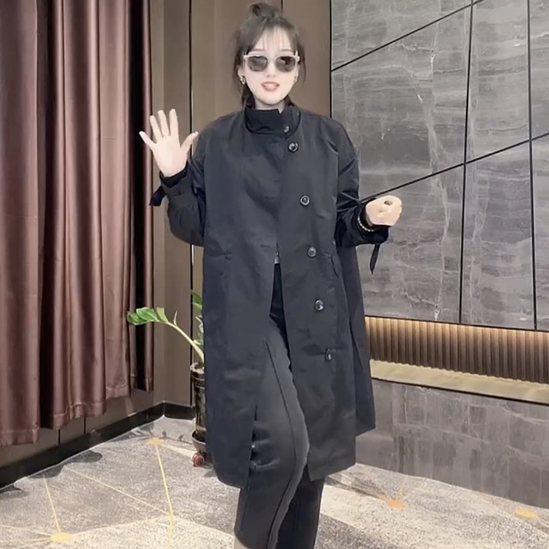 秋冬小个子休闲中长款单排扣大衣