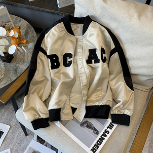 美式字母棒球服外套2024秋季新款宽松立领超好看小个子夹克短外套