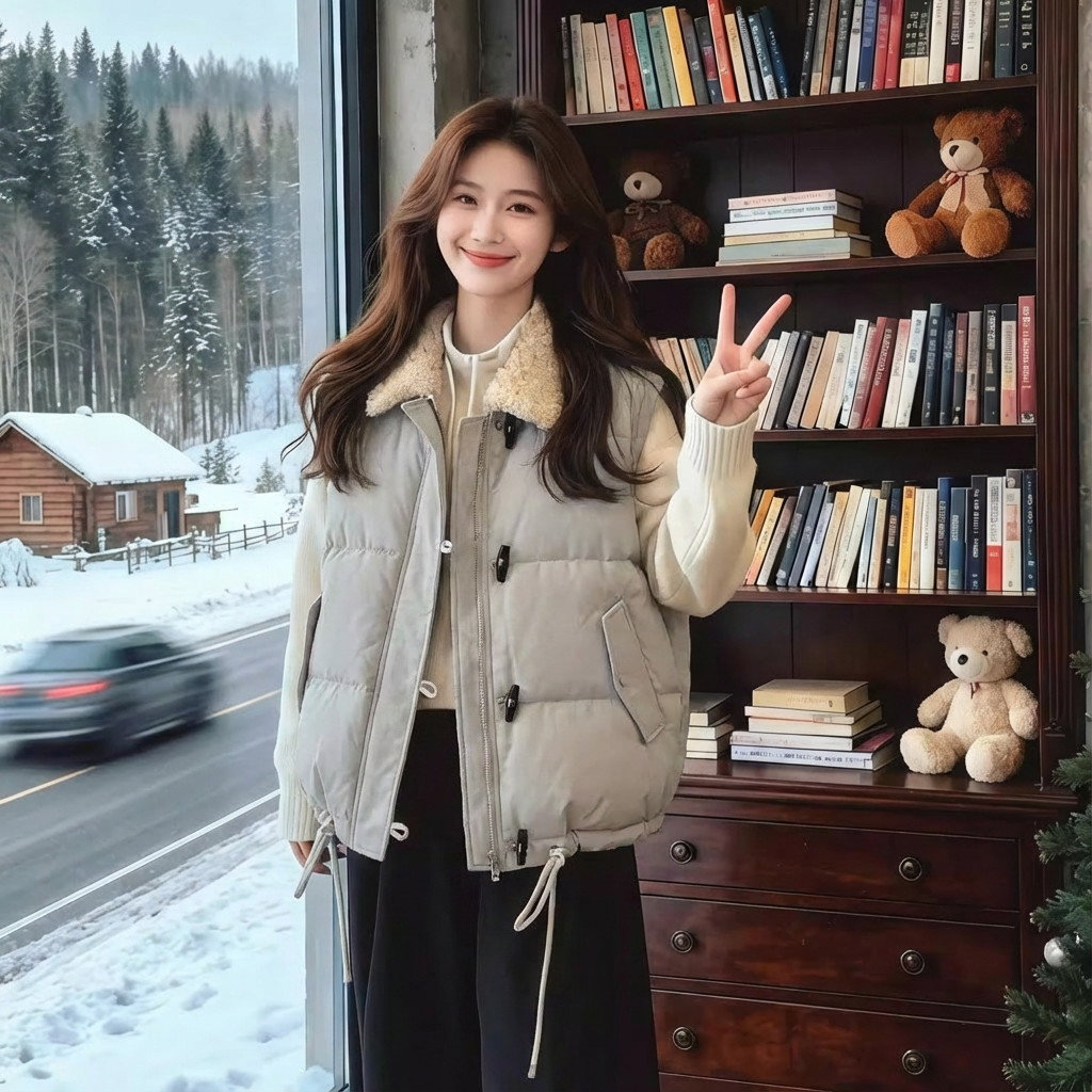 高级感小个子毛翻领牛角扣棉马甲外套女2026秋冬款季加厚保暖马夹,女装/女士精品,马夹,淘宝优惠券,粉丝福利购,淘宝优惠卷