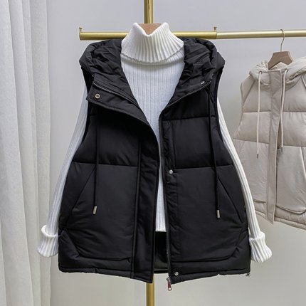 羽绒棉衣马甲外穿女款2024年秋冬季新款短款连帽大码马夹棉服外套