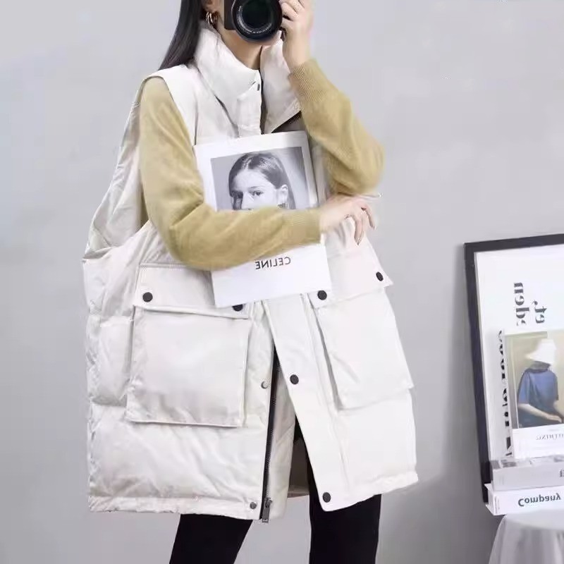 羽绒棉马甲女欧货2024秋冬新款韩版大码宽松中长款背心洋气马夹潮