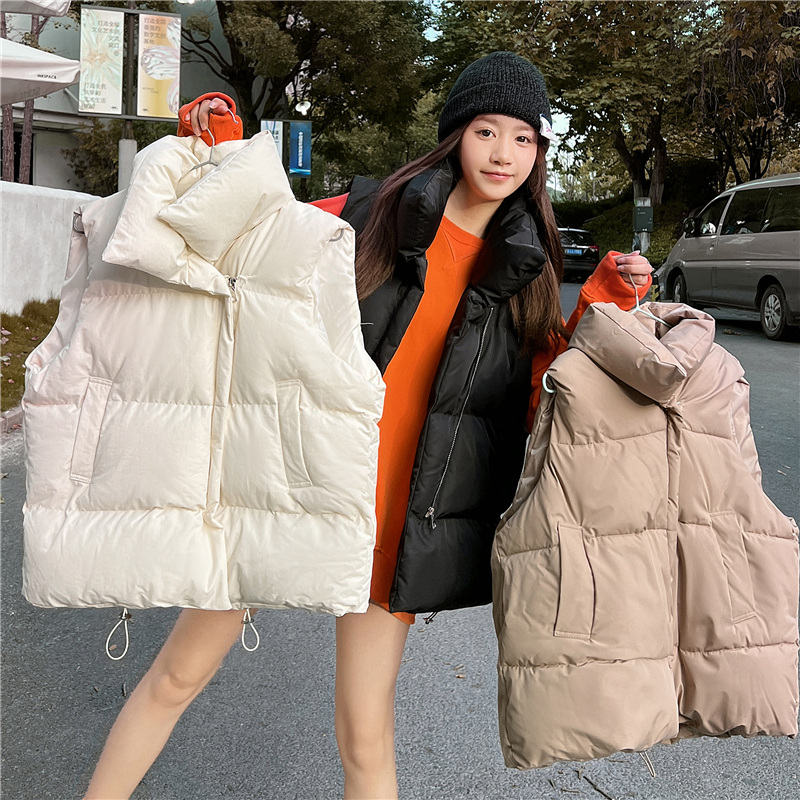 坎肩纯色加厚棉服短款背心暖外套
