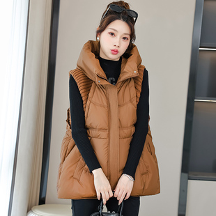 针织连帽无袖轻便羽绒棉服外套女2025新款时尚拼接背心坎肩马甲女