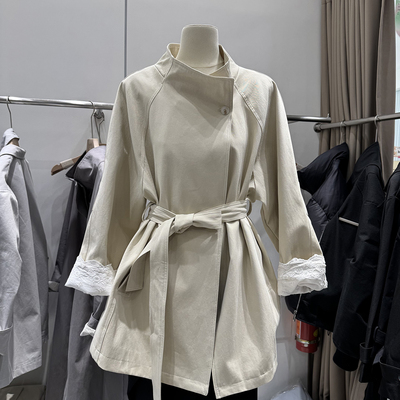 卡其色立领中长款风衣外套女秋冬