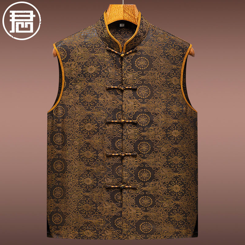 重磅香云纱男装马甲春秋装中国风