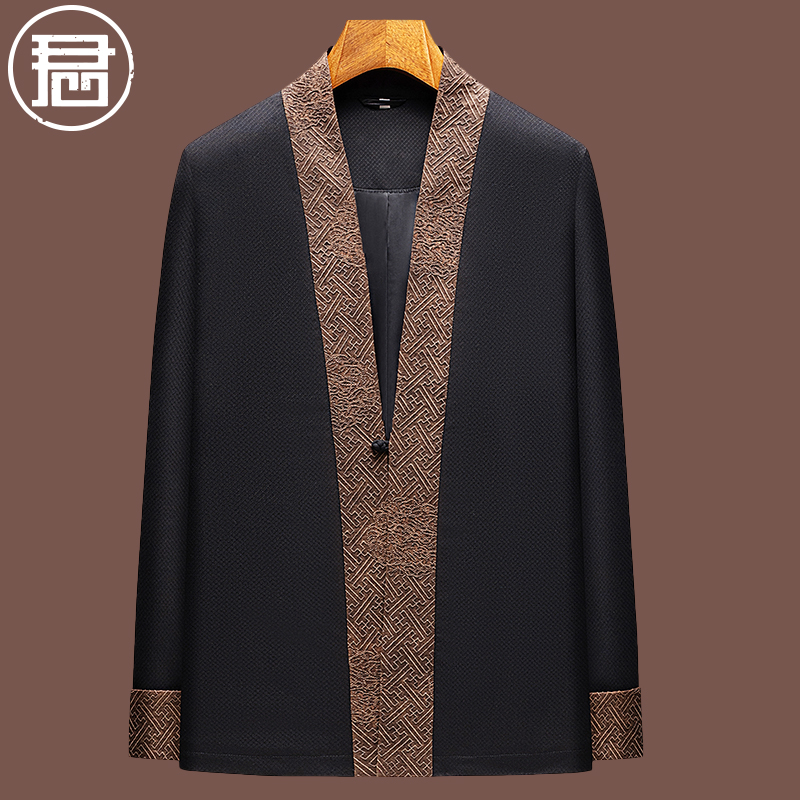 羊毛汉服风衣男秋装开衫国风外套