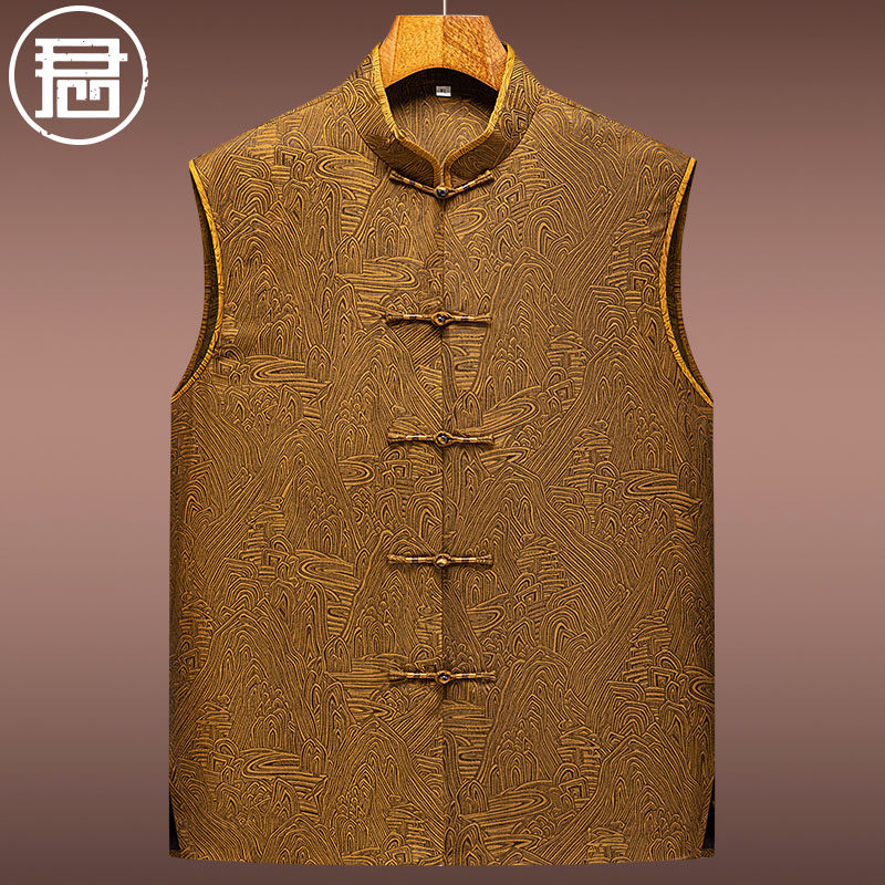 君子企鹅新中式香云纱男装春秋马甲立领盘扣外穿中国风真丝马夹,男装,常规马甲,淘宝优惠券,粉丝福利购,淘宝优惠卷