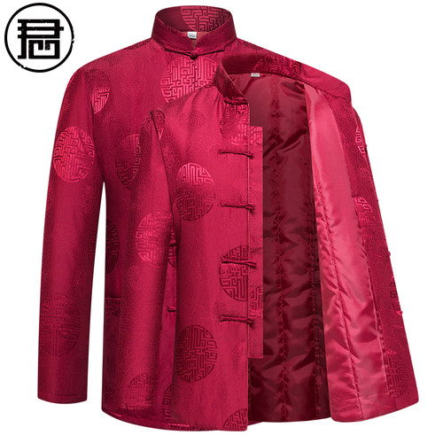 真丝情侣唐装老年人过寿生日棉衣