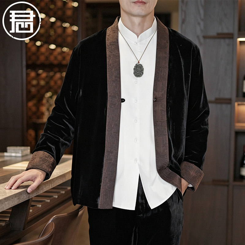 2026新款真丝丝绒男装中式外套