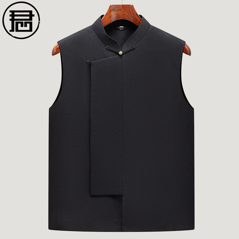 新中式斜襟羊毛马甲男装中国风