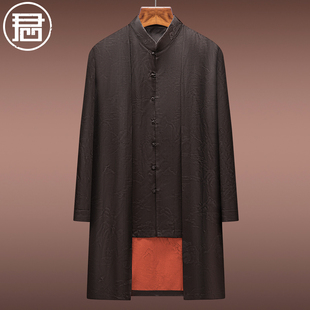 外套中国风男装 重缎香云纱唐装 宴会真丝礼服中长款 中式 男风衣秋季