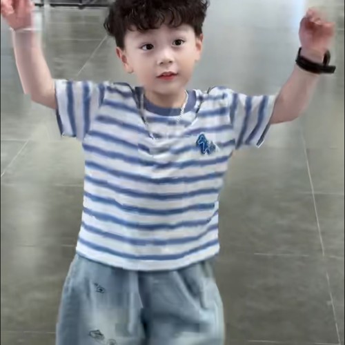 男童条纹短袖恤夏季薄款儿童夏季小马印花短袖牛仔中裤休闲套装