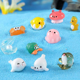 18款虎鲸水母乌贼河豚螃蟹贝壳海洋动物公仔飞鱼缸多肉盆栽微景观