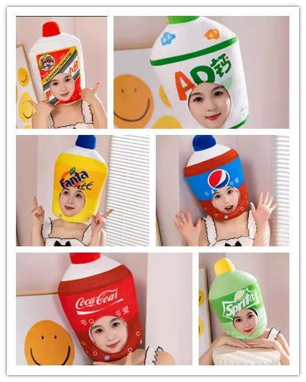 新品饮料搞怪头套雪碧百事可乐芬达AD钙奶儿童成人帽子活动道具