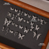 网红蝴蝶美甲饰品银色镂空合金蝴蝶结立体指甲钻饰diy装 饰配件533