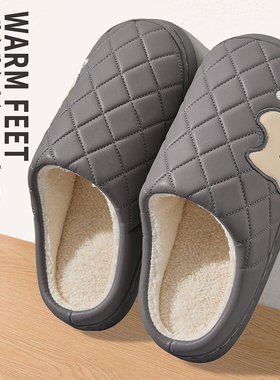 男士棉拖鞋2025新款室内家居PU防水保暖居家防滑加绒棉拖男款冬季