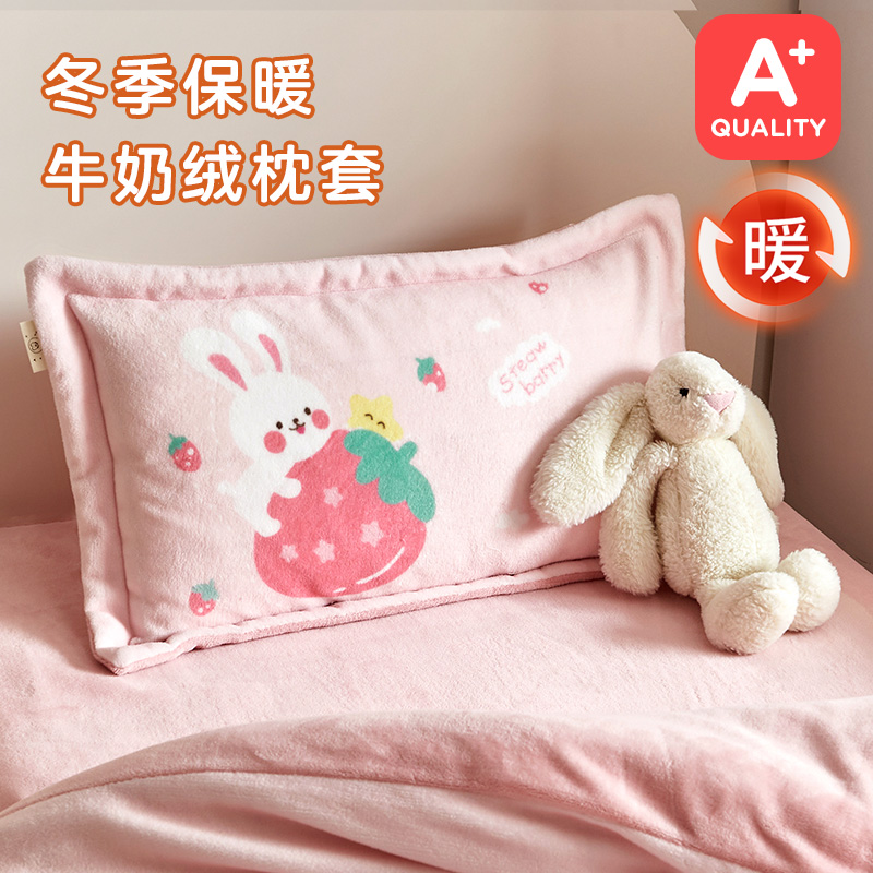 冬季保暖牛奶绒枕套单只装幼儿园枕头套珊瑚绒30x50cm枕芯内胆套