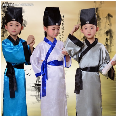 儿童古装汉中性书童演出国学班表演服装古代教书先生三字经爆款