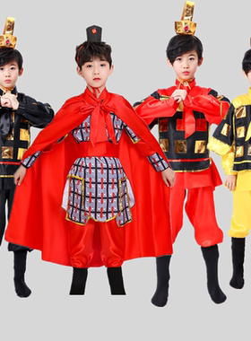 古代武士儿童盔甲合唱花木兰将军满江红色朗诵表演出舞蹈兵马俑服