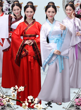 厂家直销2017新款古装红色汉服女 正规曲裾改良写真 唐装演出服装