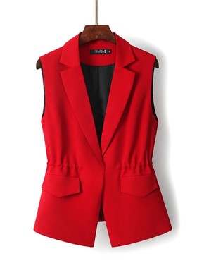 2025春秋小西装马夹女红色收腰百搭无袖马甲女修身显瘦开衫薄外套