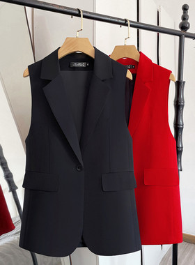 2025春上新时尚韩版修身显瘦西装马甲开叉百搭短款开衫黑色马夹女