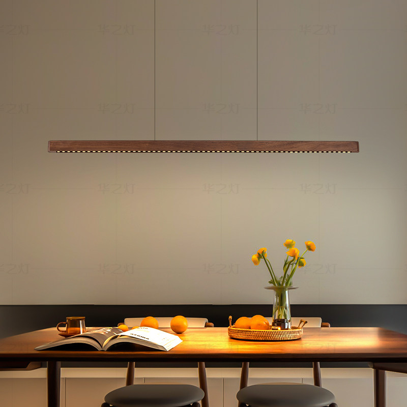 华之灯 黑胡桃餐厅吊灯 新中式极简护眼茶室办公室一字led长条灯,家装灯饰光源,餐厅吊灯,淘宝优惠券,粉丝福利购,淘宝优惠卷
