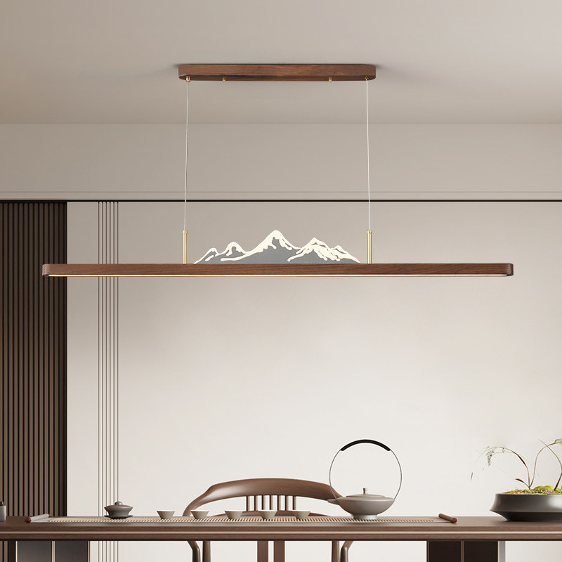 新中式餐厅灯简约山水实木长条书房吧台灯禅意办公茶室茶桌吊灯