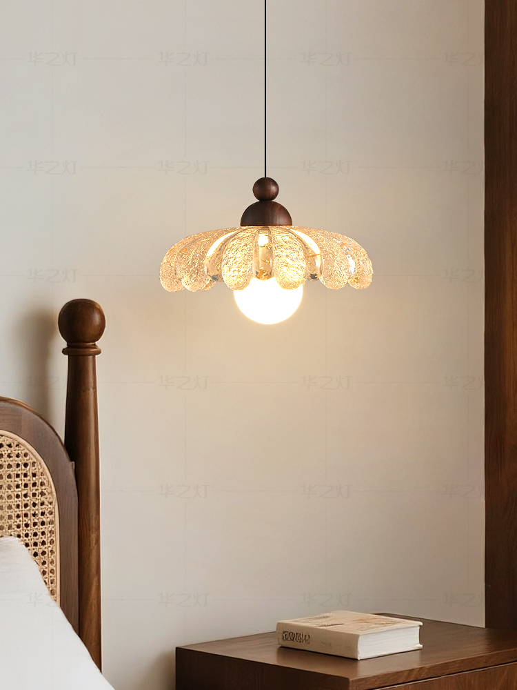 中古风床头小吊灯 设计师轻奢餐厅玄关过道花朵艺术卧室吊线灯具