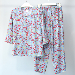 家居服绵绸套装 中老年人妈妈可外穿棉绸睡衣女老太太夏天外出开衫