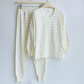 妈妈圆领宽松保暖内衣套装 纯棉秋衣秋裤 女低领中老年人全棉棉毛衫