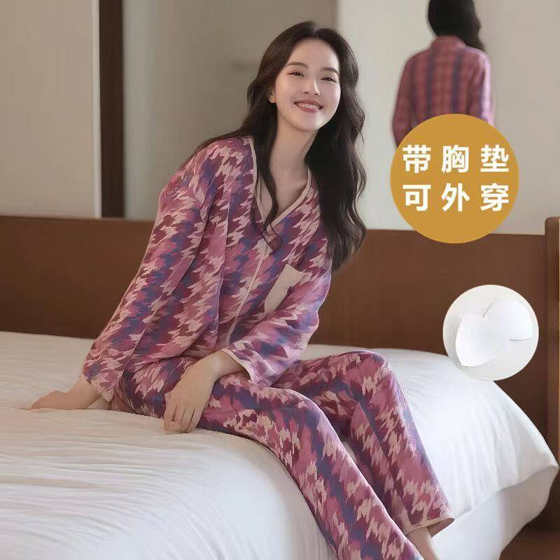 睡衣女士春秋季长袖带胸垫开衫千鸟格可外穿家居服夏冬款和服套装,女士内衣/男士内衣/家居服,睡衣/家居服套装,淘宝优惠券,粉丝福利购,淘宝优惠卷