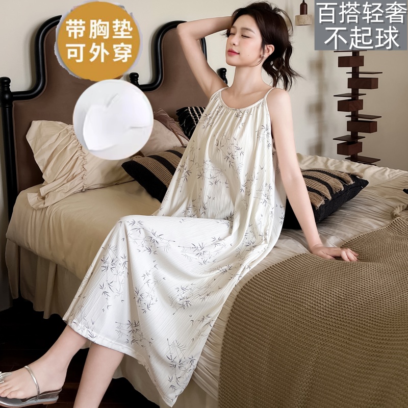 带胸垫睡裙女夏季云朵棉吊带睡衣