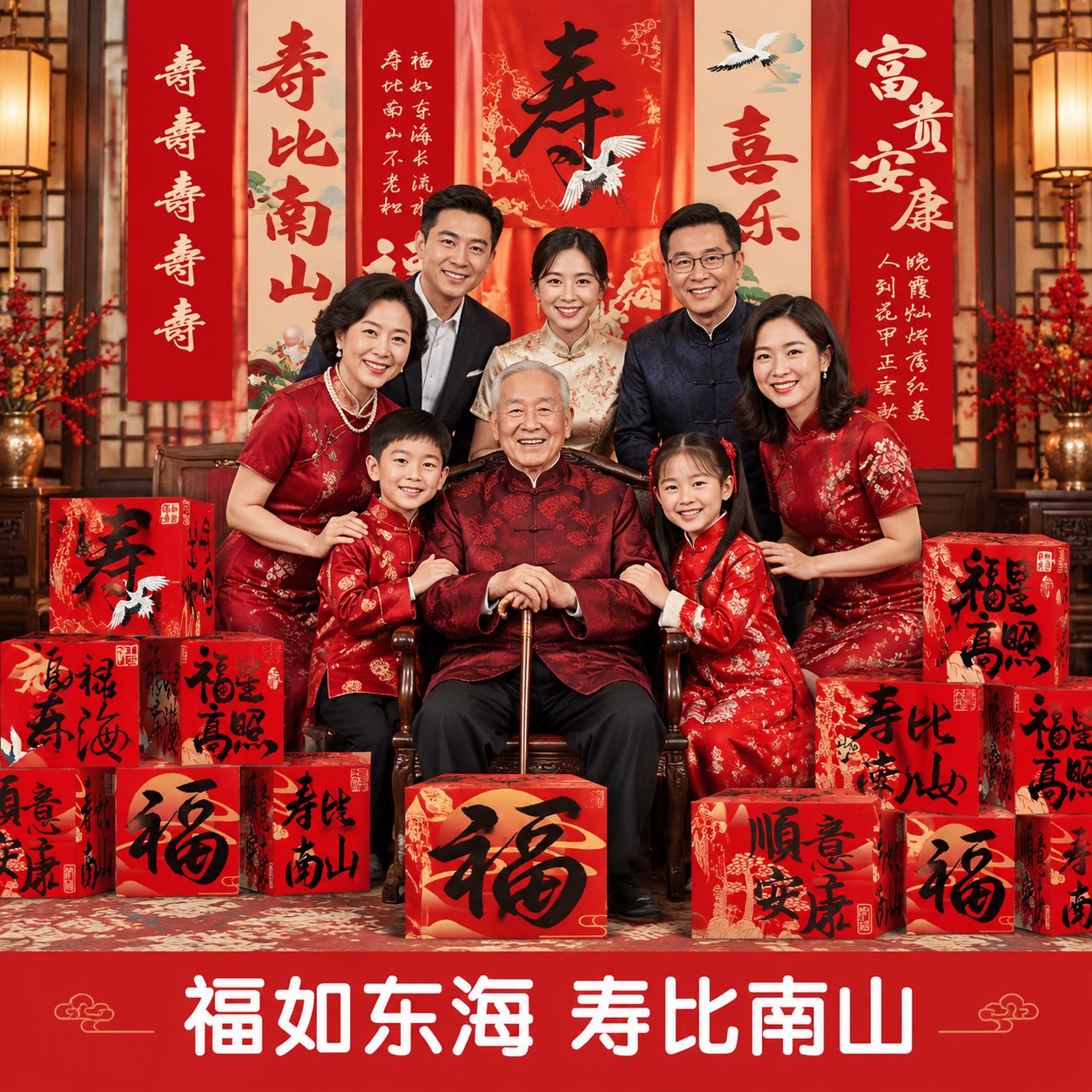 老人过寿宴地堆盒子布置8060岁生日装饰条幅挂布背景墙场景套餐