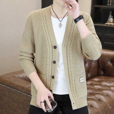 复古秋冬加厚灰色纽扣开衫V领