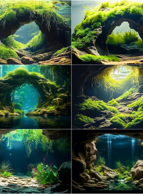 新款鱼缸背景贴纸高清图水族箱布景造景壁纸装饰缸外自粘壁画定制