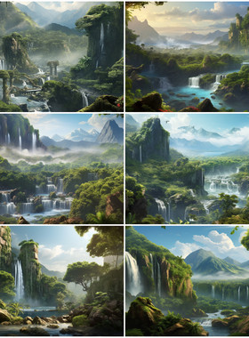 鱼缸背景贴纸高清图水族箱高山流水瀑布装饰造景缸外壁纸壁画定制