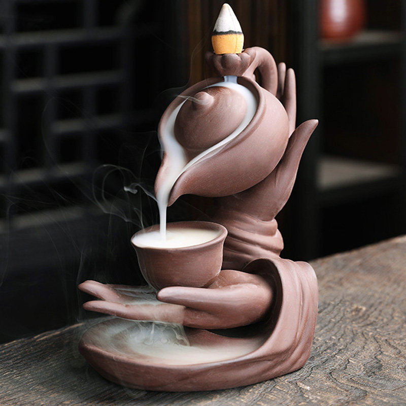 创意紫砂茶壶香薰炉禅意檀香家用倒流香炉陶瓷室内香道家居摆件