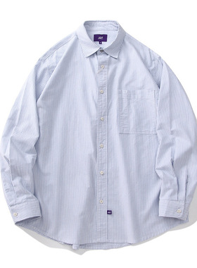日系cityboy纯棉牛津纺宽松紫标余文乐纯色 竖条纹长袖衬衫男纯棉