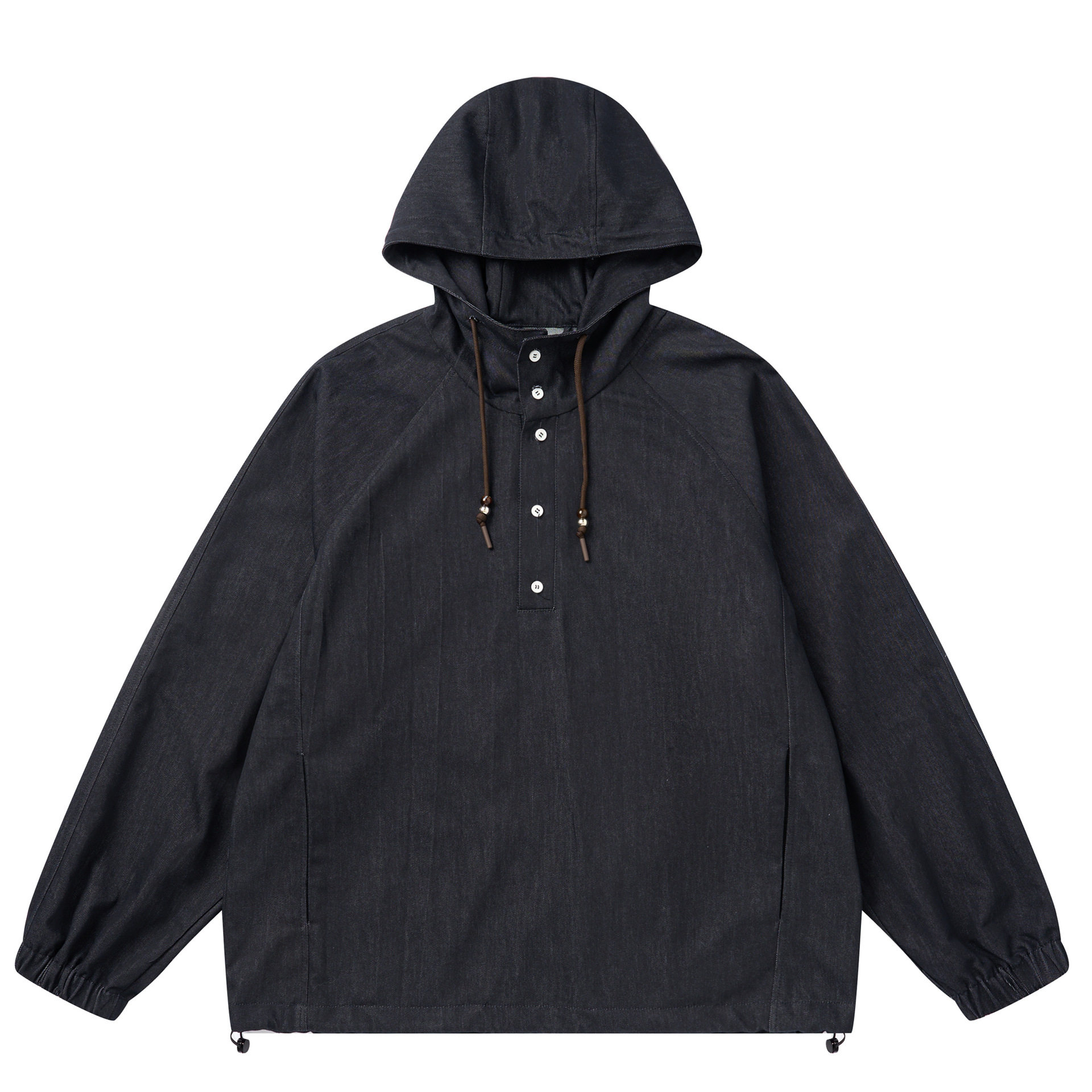 日系春季新款丹宁原色连帽牛仔卫衣男女款复古潮牌高级感chic帽衫