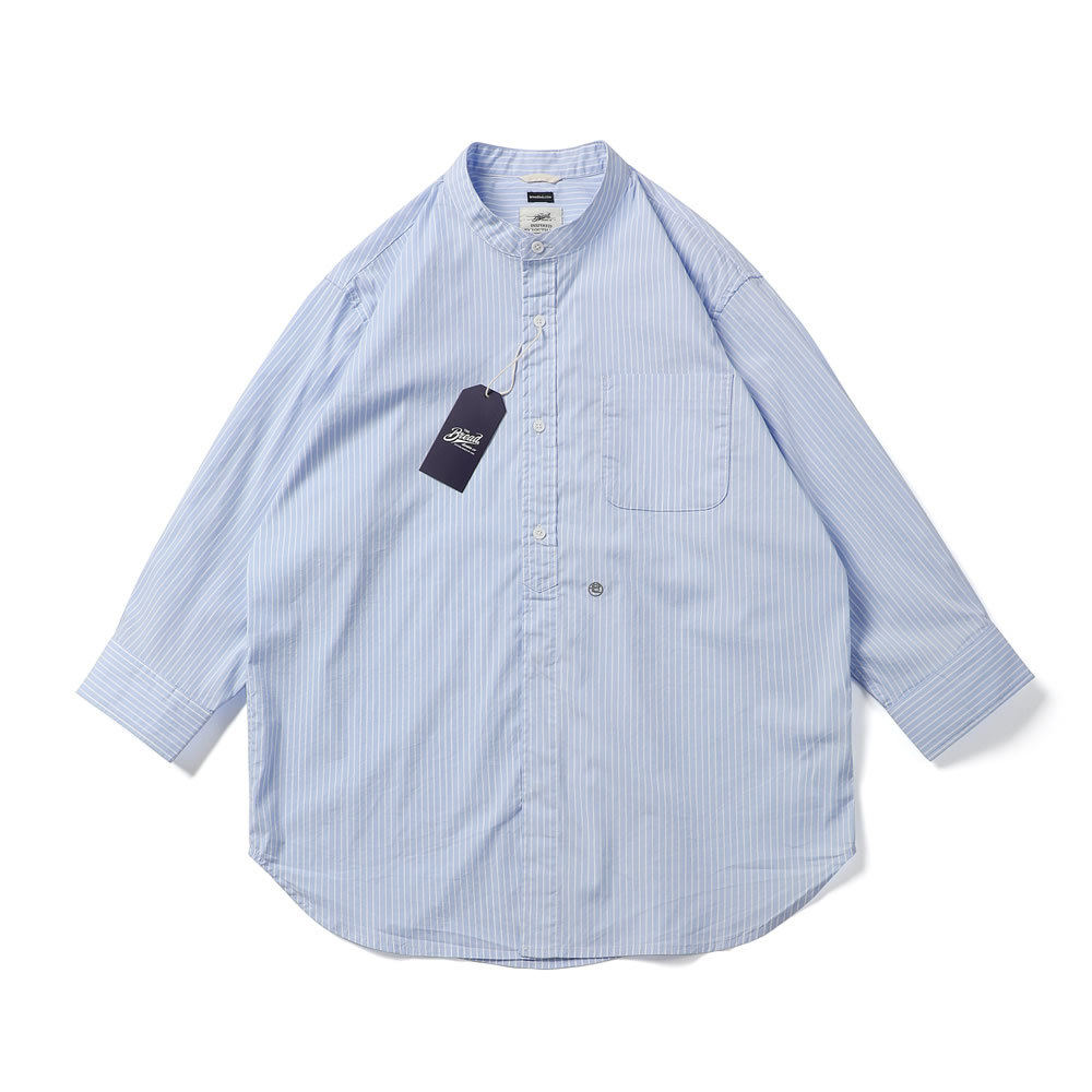 26SS立领日系小刺绣 竖条纹衬衫男宽松休闲七分袖衬衣外套cityboy