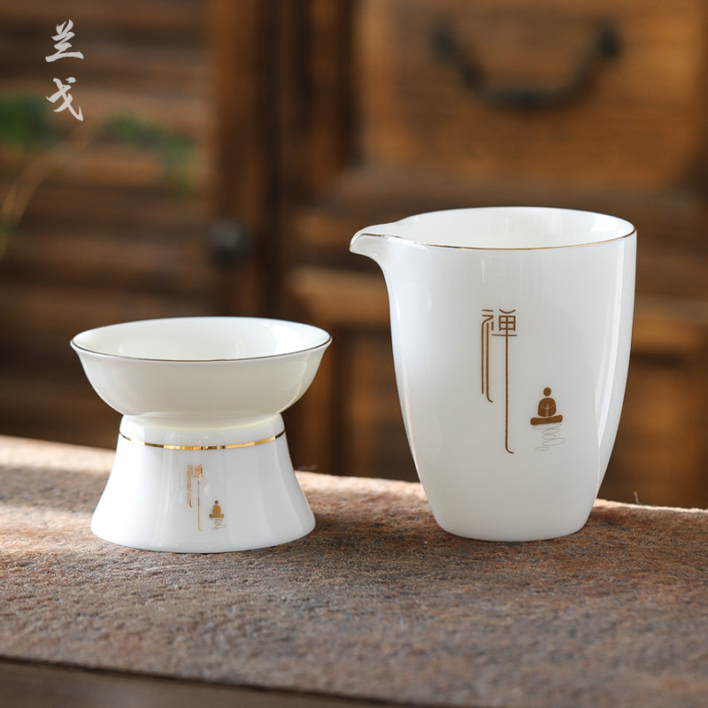 德化白瓷公道杯陶瓷茶具家用羊脂玉茶海茶道零配件分茶杯过滤公杯