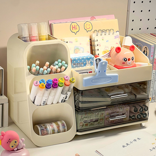 桌面收纳盒文具抽屉式学生办公室整理大容量置物架多功能桌上笔筒