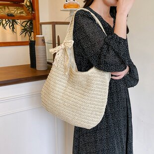 沙滩度假风草编包2025新款单肩包夏季草编托特包大容量手提编织包
