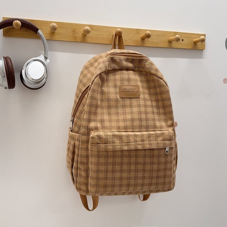 日系ins校园复古格子双肩包女 秋冬初中女生中小学生书包轻便背包